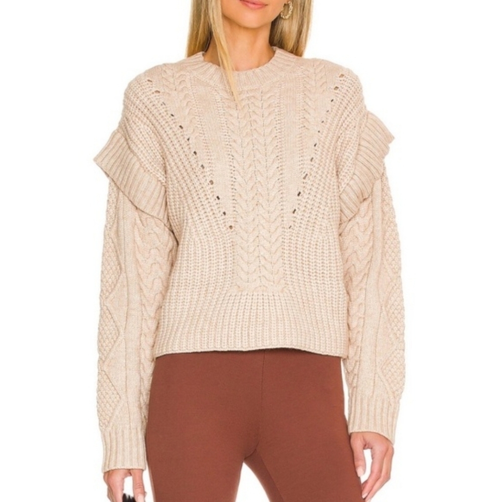 CENTRAL PARK WEST x REVOLVE Myles Cable Knit Crewneck Sweater In Neutral NWOT